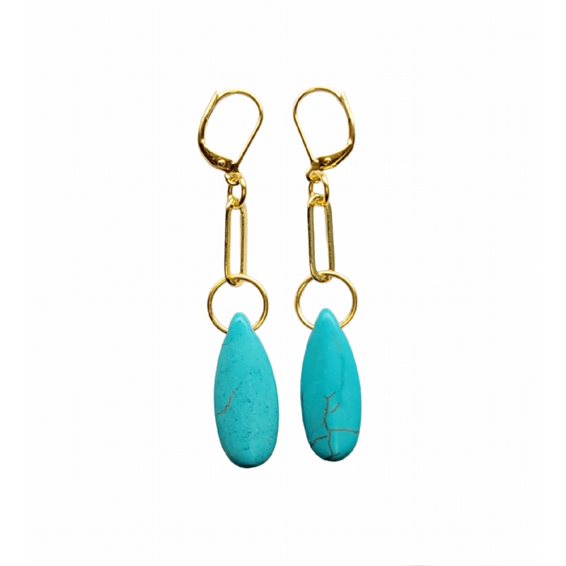 Xema 2″ Gold Plated Chain Drop Earrings With Turquoise Stones