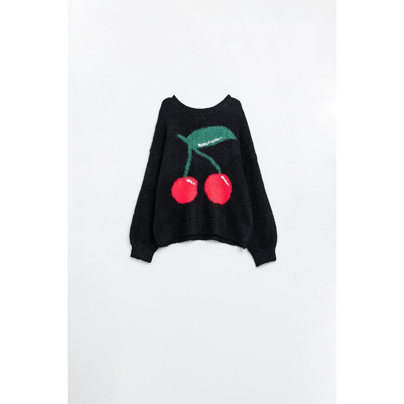 Black Sweater With Cherry Print