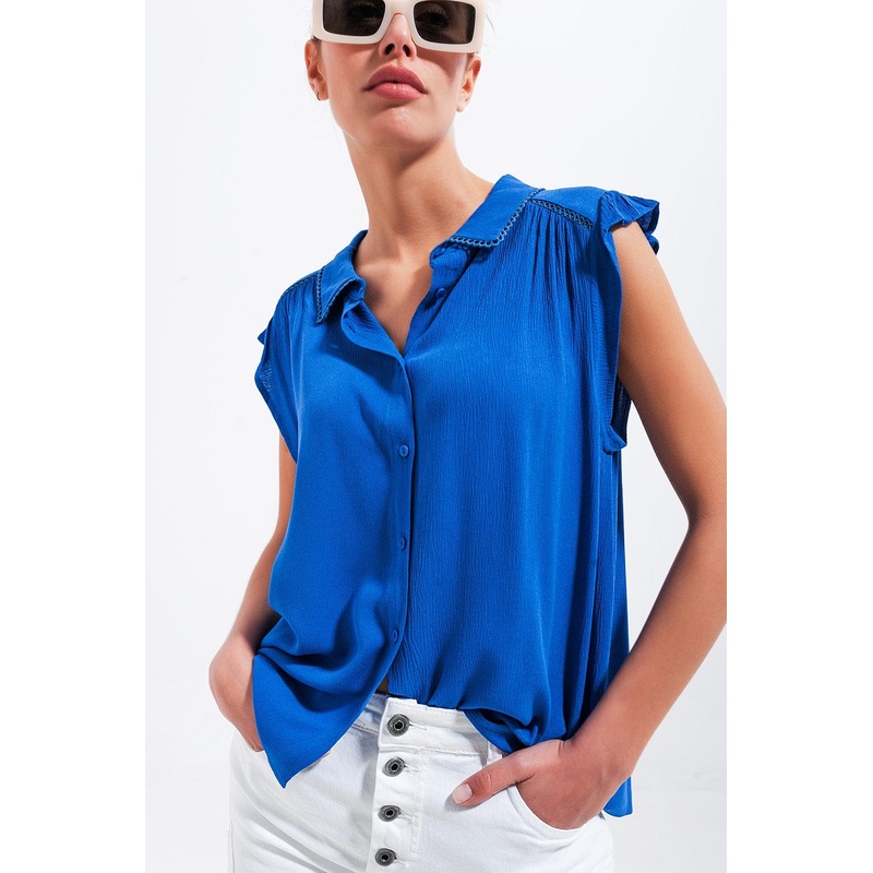 Blouse With Frill Sleeve In Blue