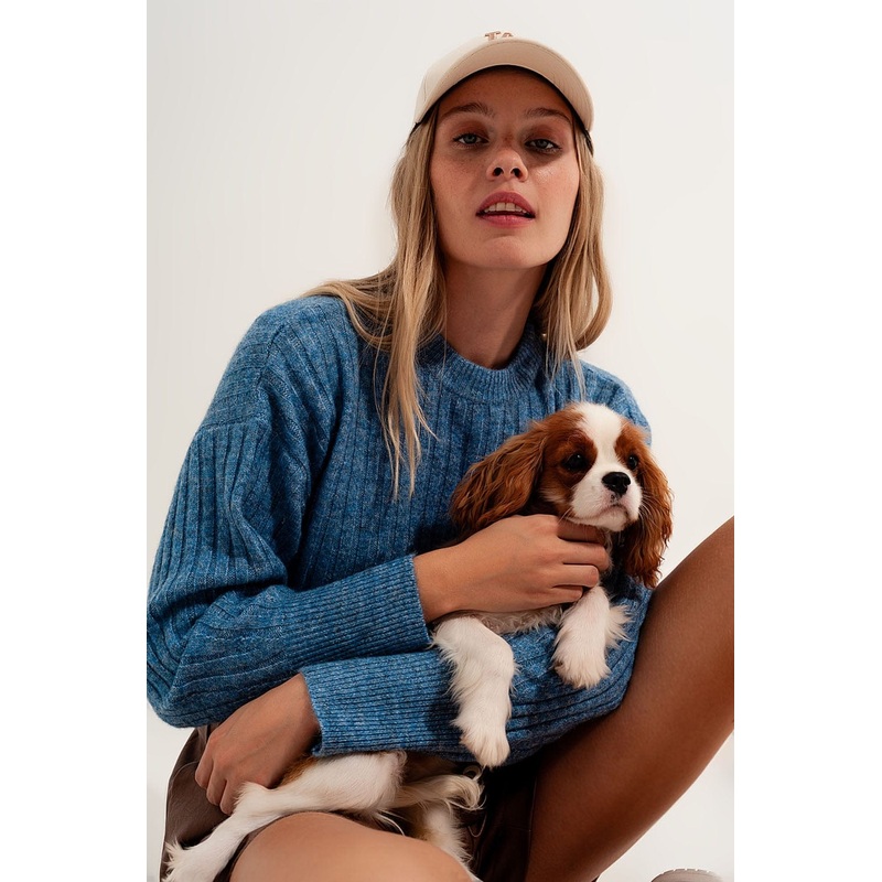 Boxy Chunky Stitch Sweater In Blue