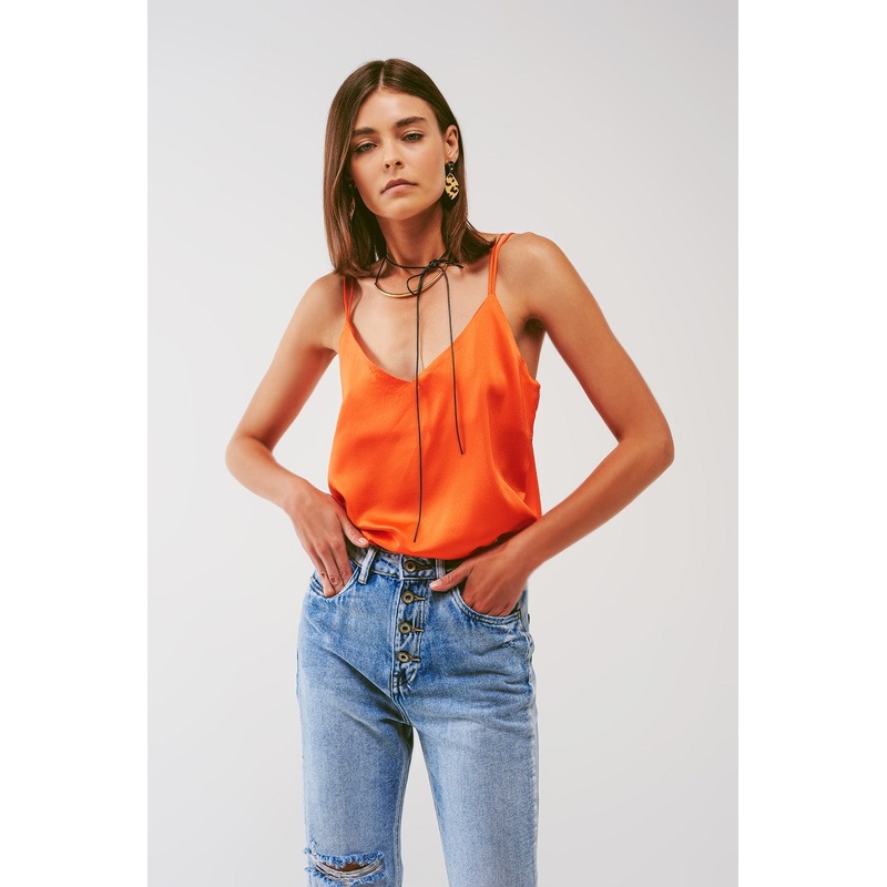 Cropped Shirt With Spaghetti Straps In Orange