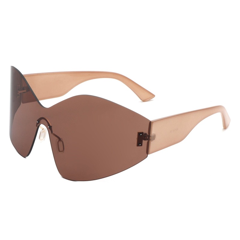 Electra – Oversize Rimless Wraparound Shield Tinted Fashion Sunglasses