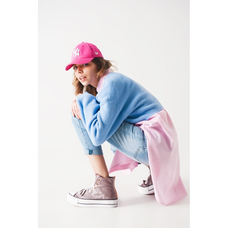 Fluffy Cropped Jumper In Blue