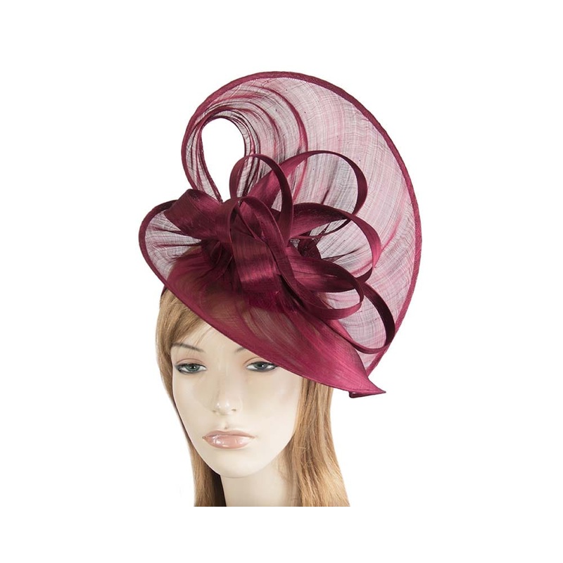 Large burgundy wine silk abaca heart fascinator