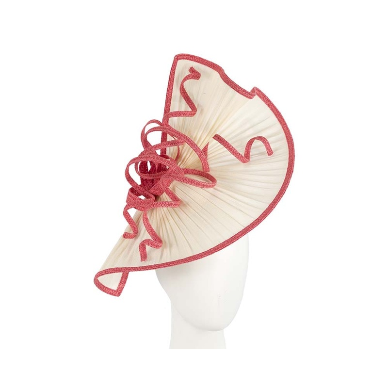 Large cream and coral jinsin racing fascinator by Fillies Collection