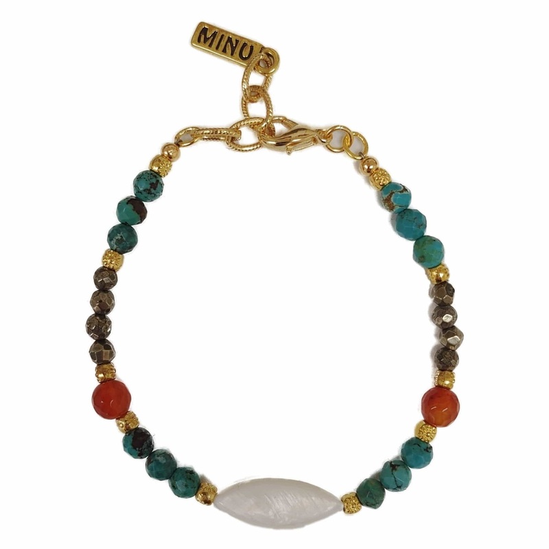Mabel Beaded Bracelet With Carnelian, Turquoise, Pyrite, & Mother Of Pearl