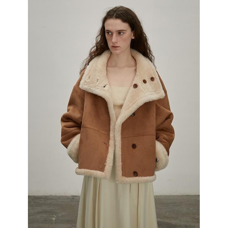 “Makino Traveler” Motorcycle  Reversible Wool and Artificial Compound Suede Shearling  Jacket