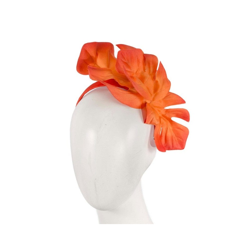 Orange monstera leaves fascinator by Max Alexander