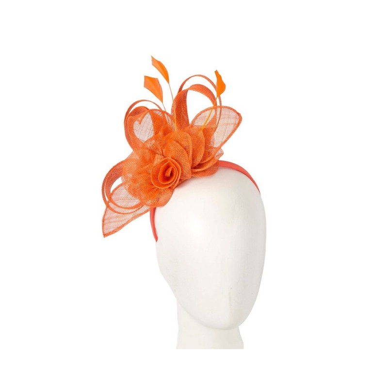 Orange sinamay flower fascinator by Max Alexander