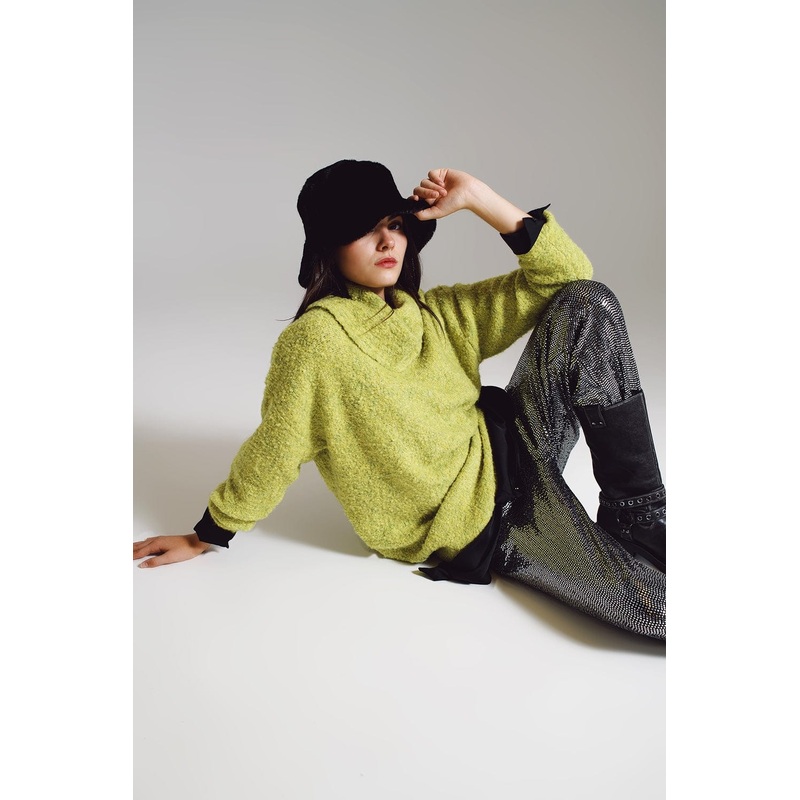 Sweater In Green With A Bardot Neck.