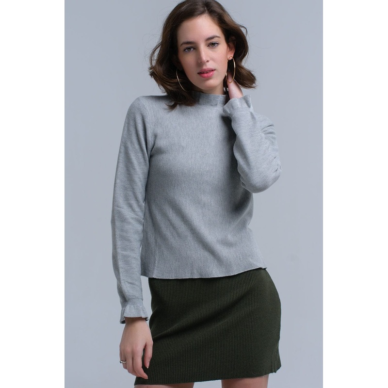 Sweater With Ruffle In Gray