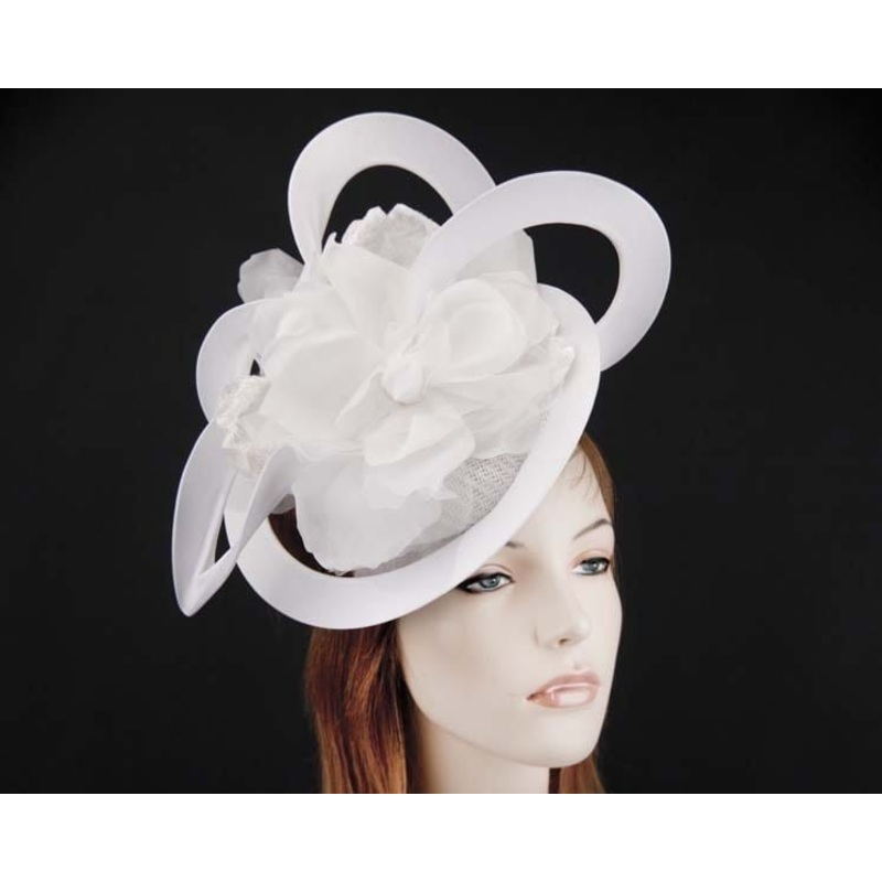Unusual white Fillies Collection fascinator with flower for Melbourne Cup S155W