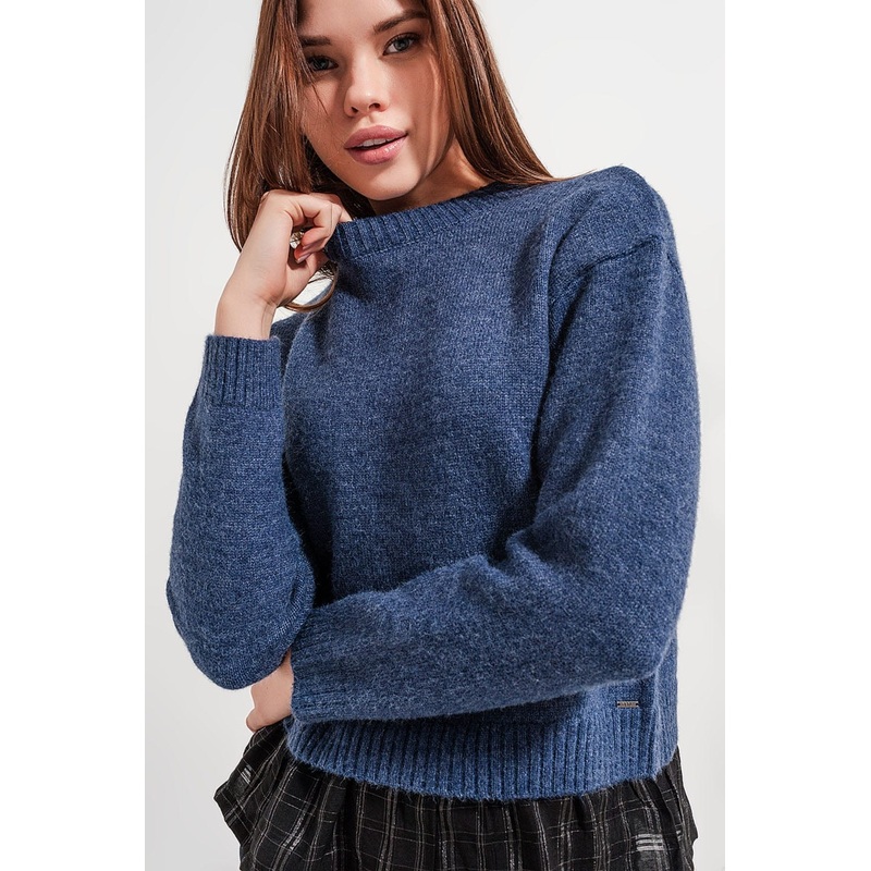 2 In 1 Jumper With Shirt Underlay In Navy