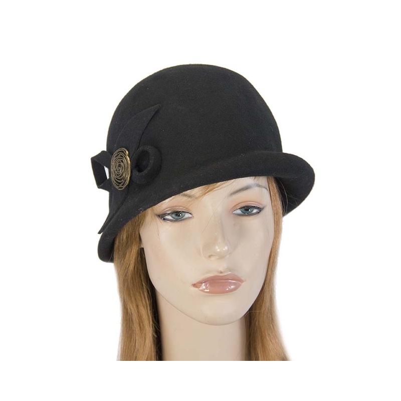 Black felt bucket hat with brass buckle