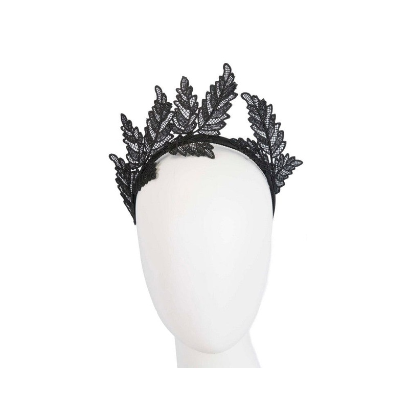 Black lace crown racing fascinator by Max Alexander