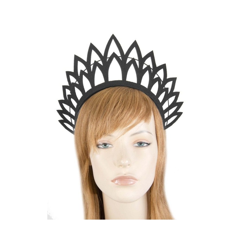 Black laser-cut crown fascinator headband by Max Alexander
