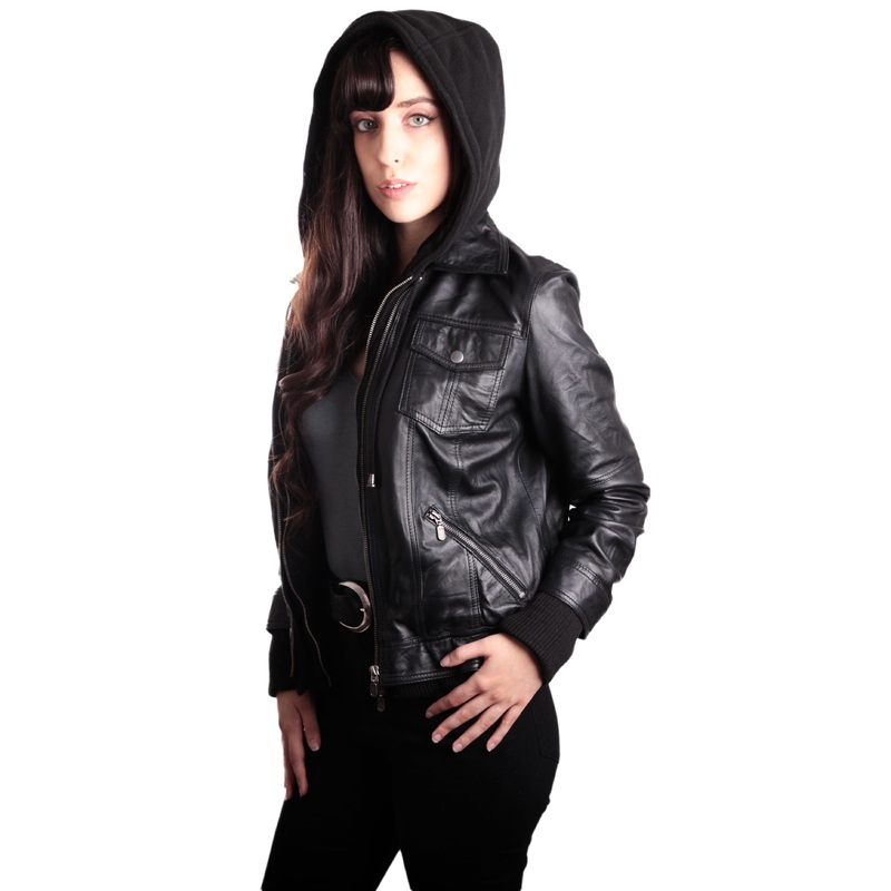 Fadcloset Hooded Bomber Womens Leather Jacket