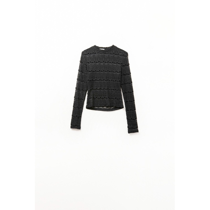 Floral Lace Top With Crew Nech In Black