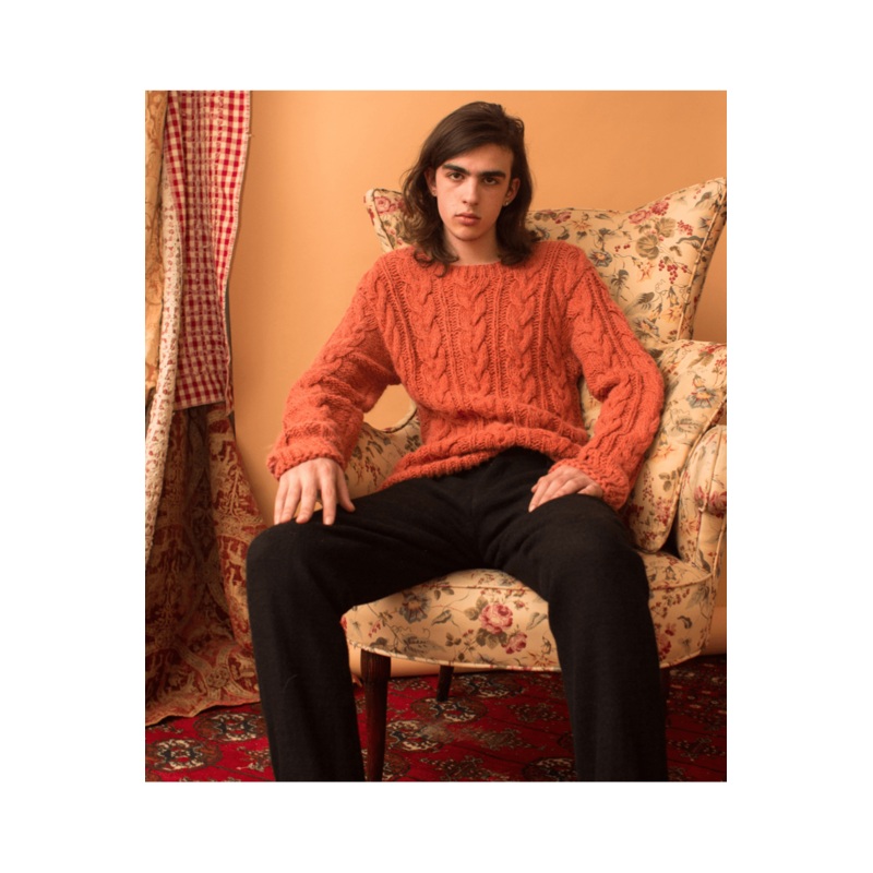 Lavanya Coodly Men’s Marc Merino Wool Cable Knit Sweater in Orange, Black, Light Blue, Indigo, or White