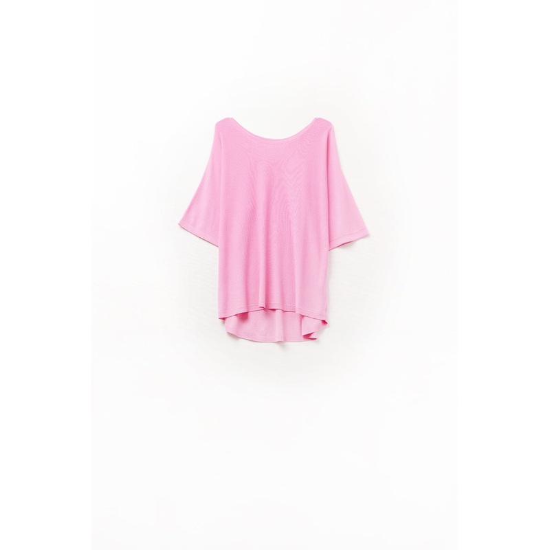 Oversized Sweater In Fuchsia With Elbow-Length Sleeves