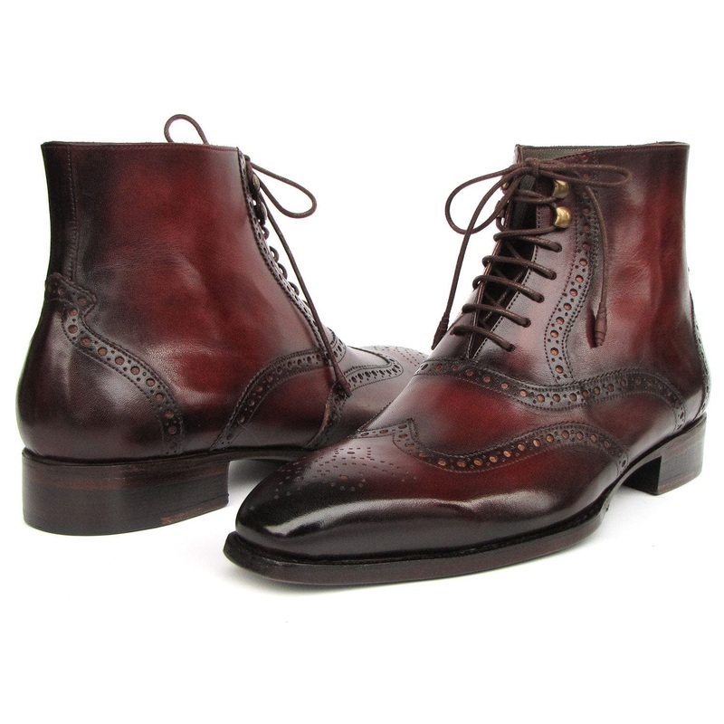Paul Parkman Men’s Bordeaux Burnished Leather Goodyear Welted Wingtip Boots (ID#BT4861-BRD)