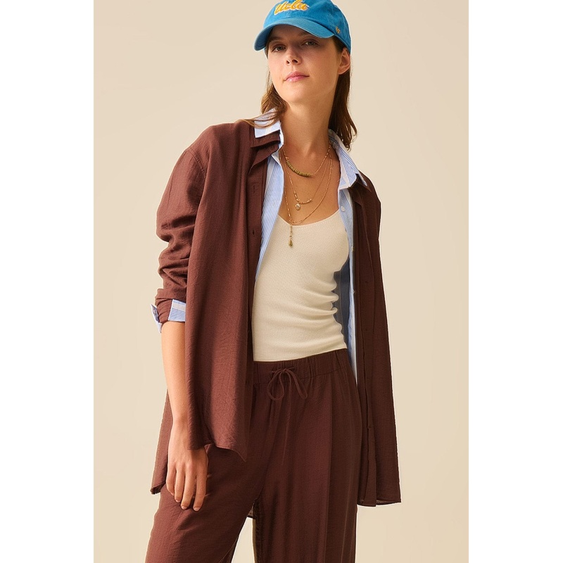 Relaxed Fit Brown Shirt Long Sleeves