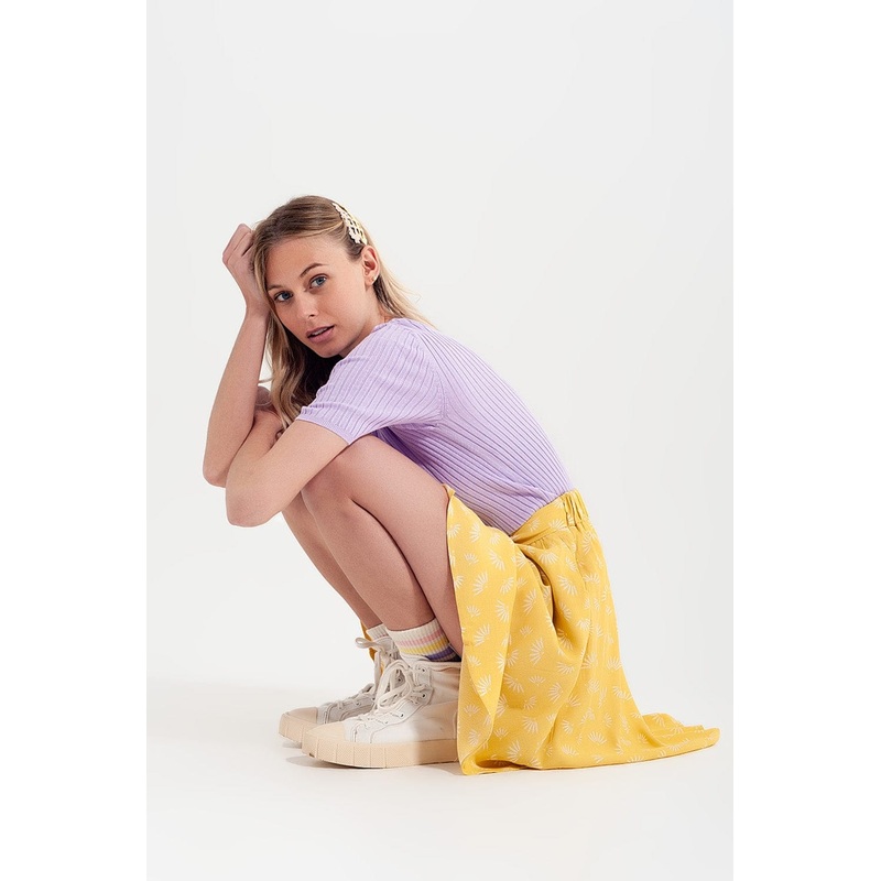 Ribbed Knit Short Sleeve Top In Lilac