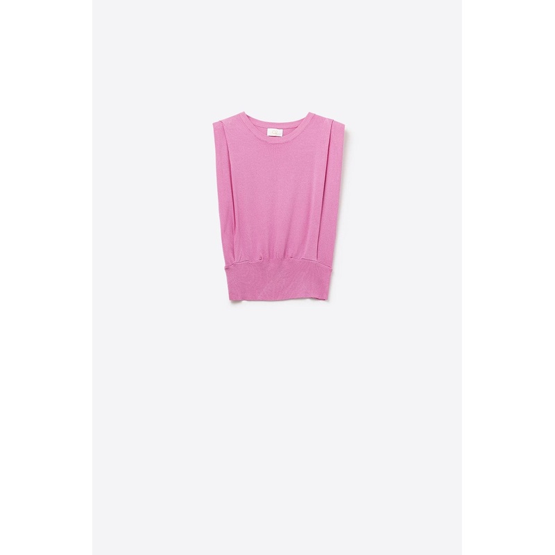 Sleeveless Knited Top With Shoulder Drape In Fuchsia
