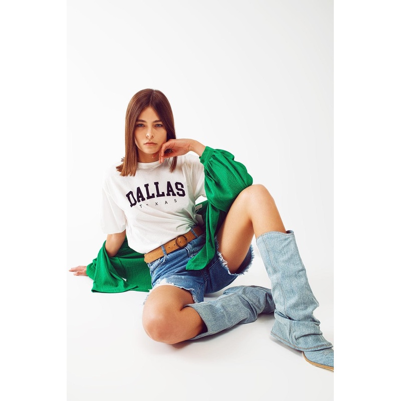 T Shirt With Dallas Texas Text In White