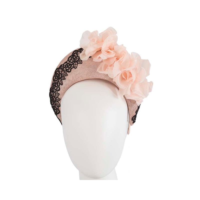 Tall halo crown fascinator with lace and flowers
