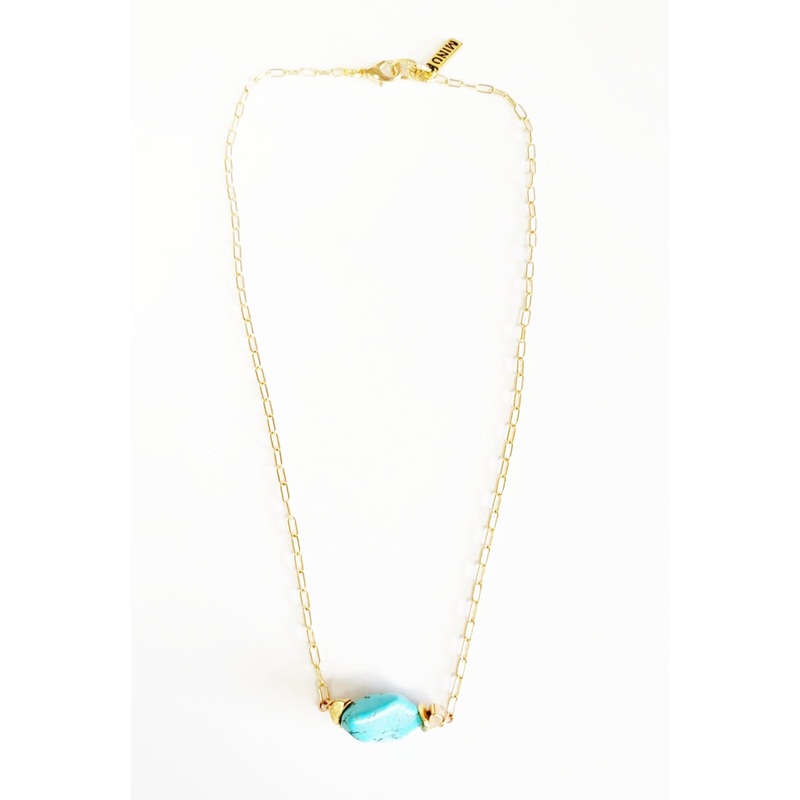 Turkesa Gold Plated 16″ Necklace with Turquoise Nugget Accent | MINU