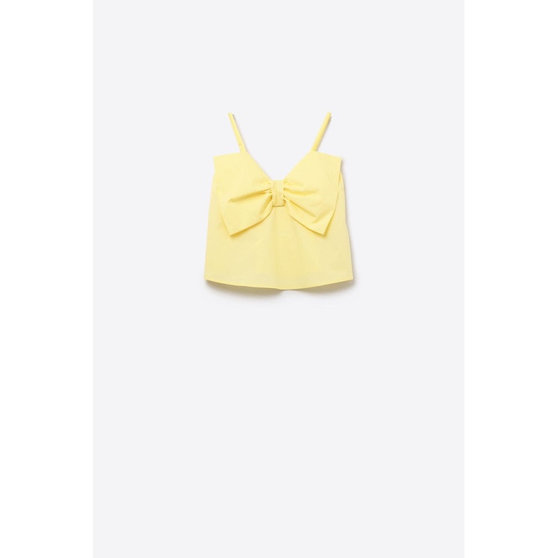 Yellow Poplin Crop Top With Bow Detail
