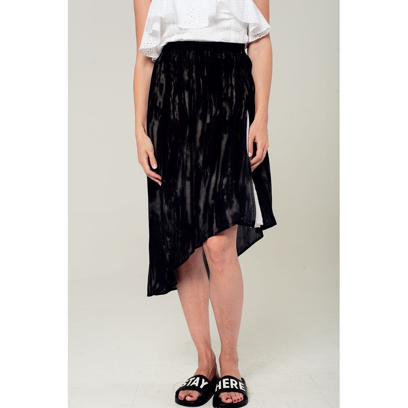 Asymmetric Hem Skirt In Black And Gray Print