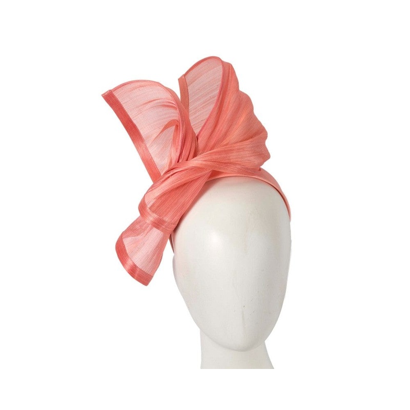 Bespoke coral silk abaca racing fascinator by Fillies Collection