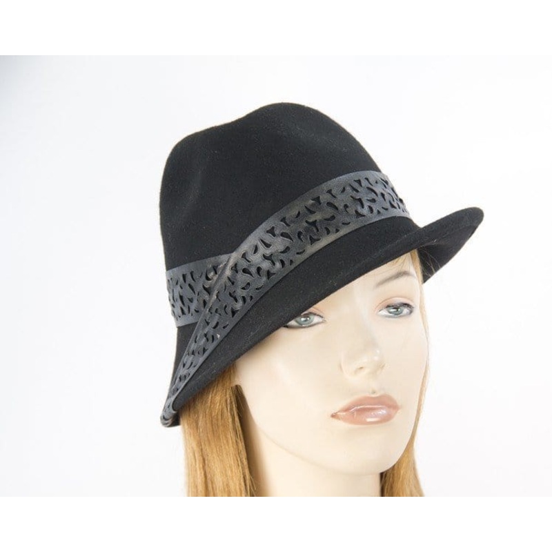 Black felt trilby hat with black leather by Max Alexander