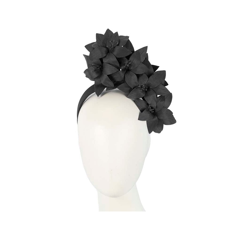 Black leather flower headband fascinator by Fillies Collection