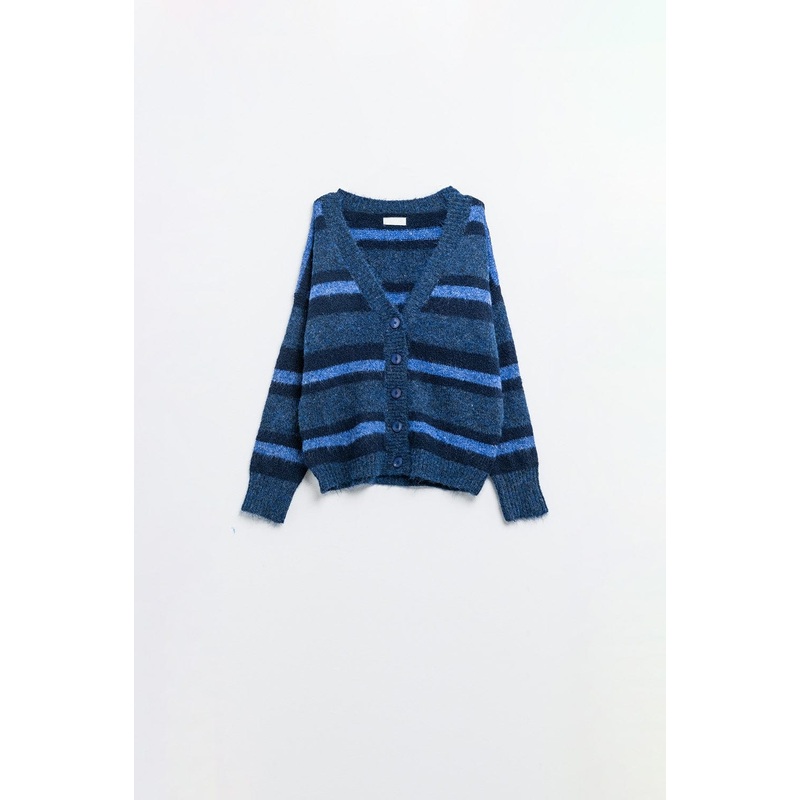 Blue Striped Fluffy Cardigan