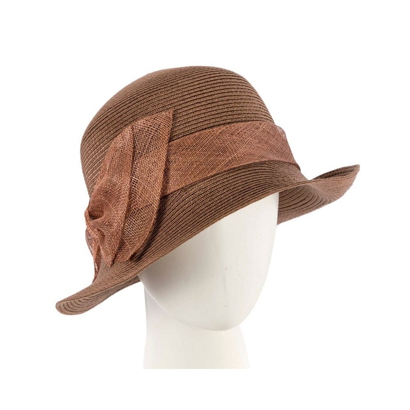 Brown cloche hat with bow by Max Alexander