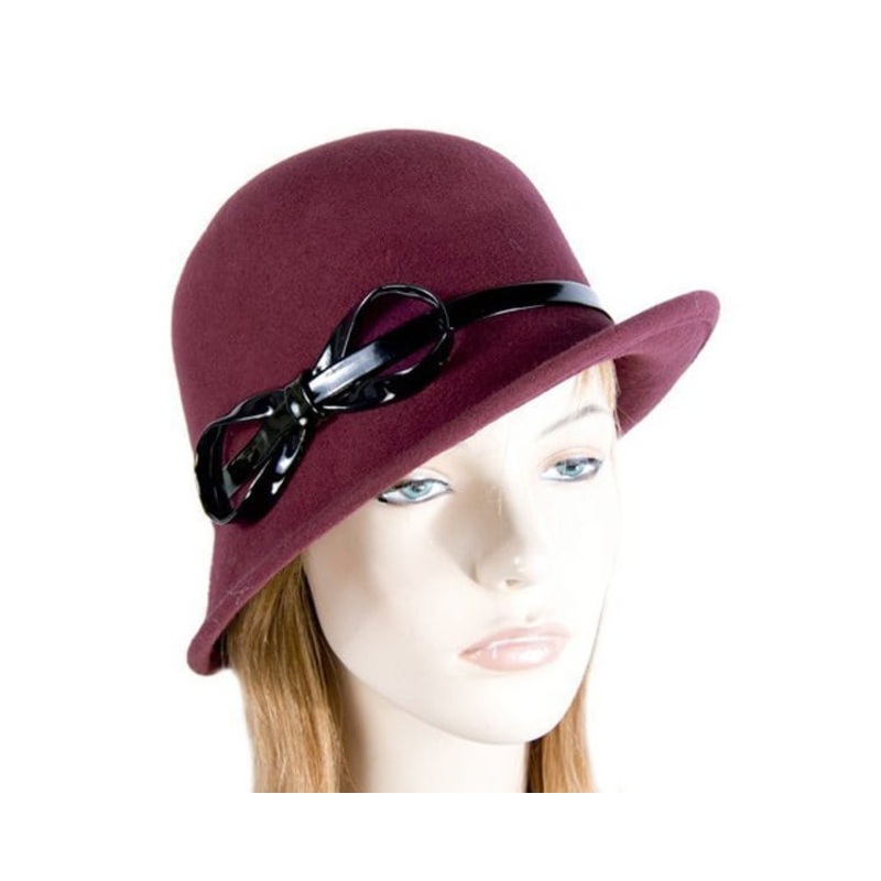 Burgundy wine felt ladies cloche hat