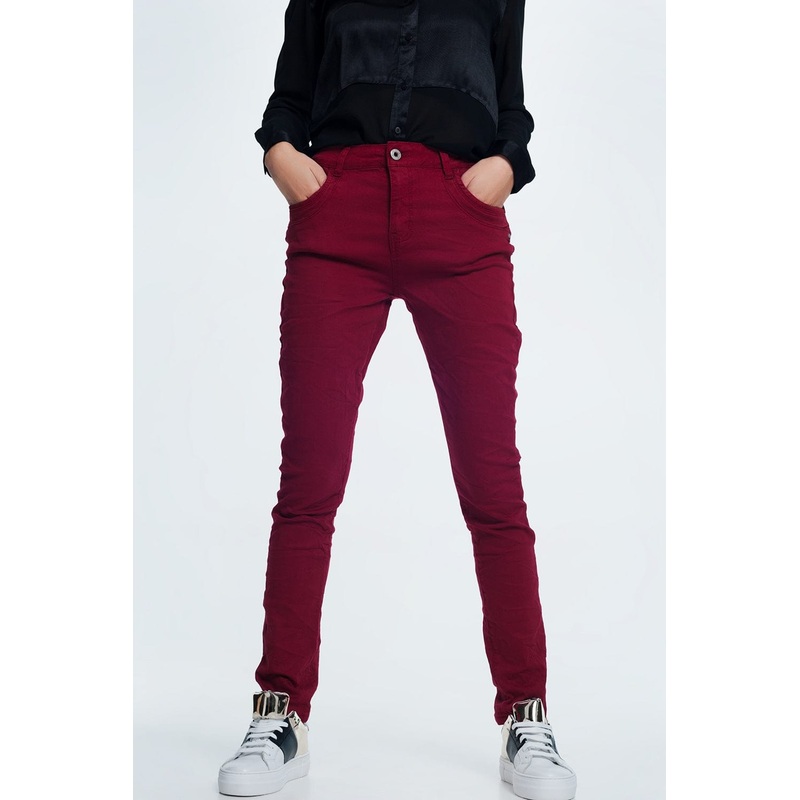 Drop Crotch Skinny Jean In Maroon