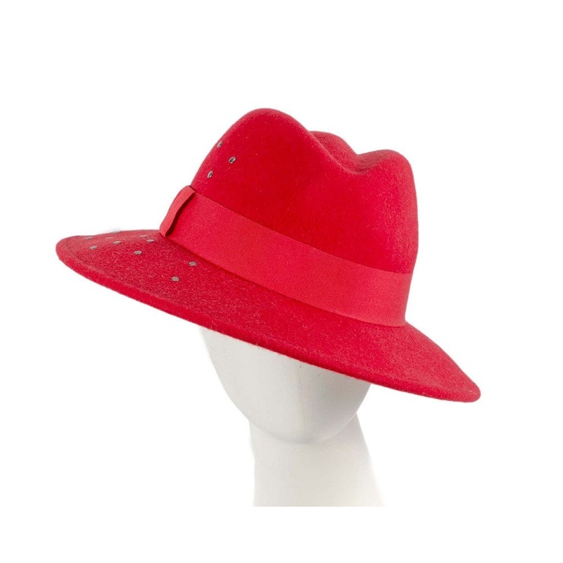 Exclusive wide brim red fedora felt hat by Max Alexander