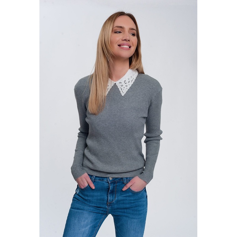 Fitted Jumper In Gray Rib Knit
