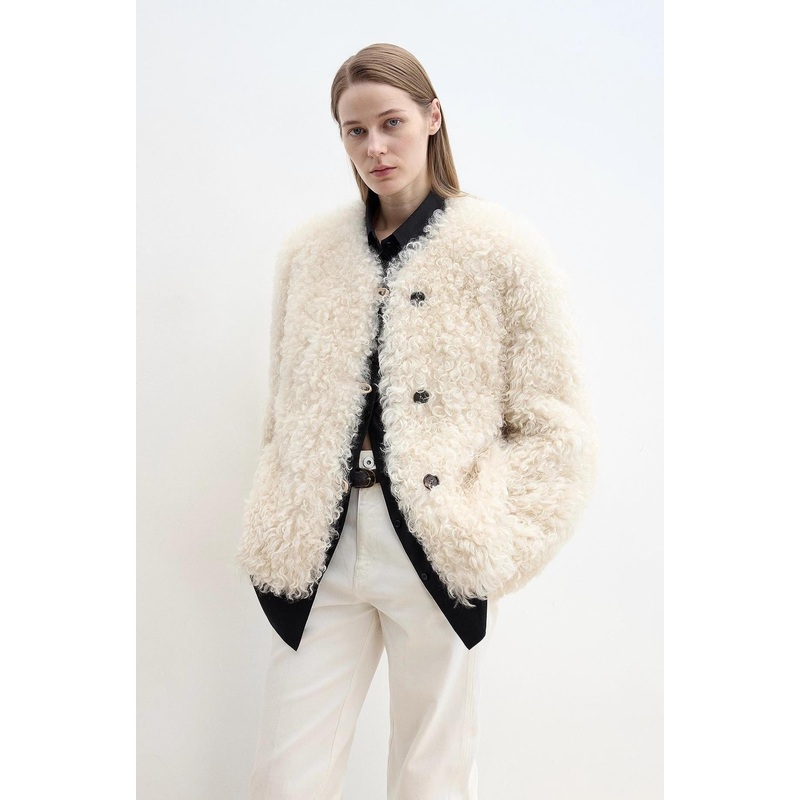 “Ghost Horse Girl” Merino Curly Sweetheart Collar Straight Fur Coat