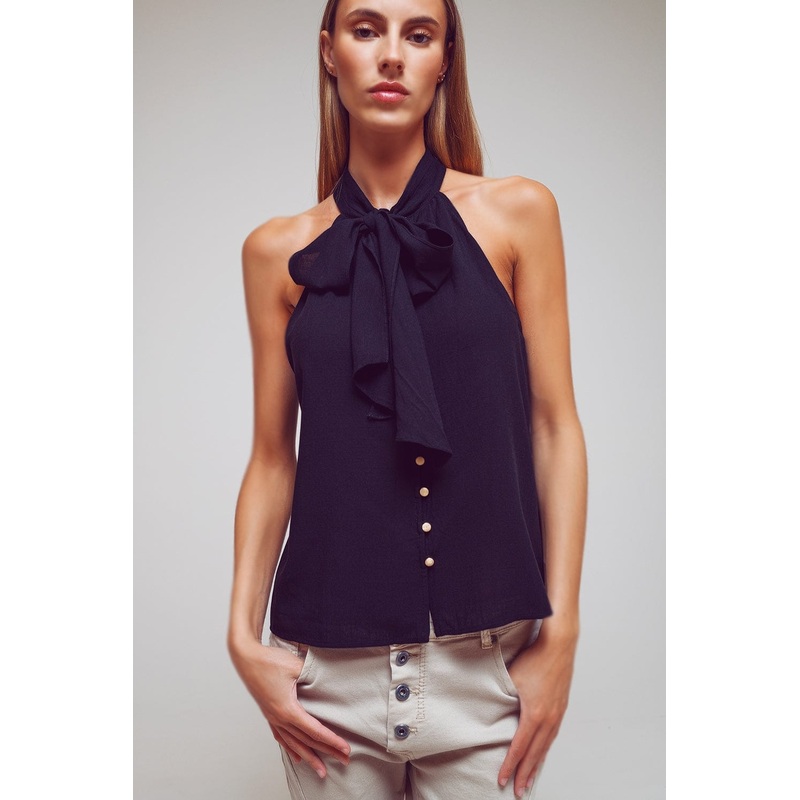 Halter Top With Tie Neck In Black