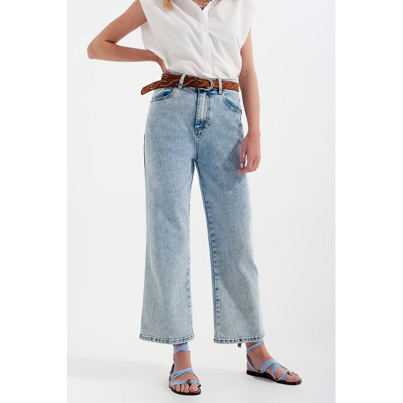 High Rise Wide Leg Jeans In Bleach Wash