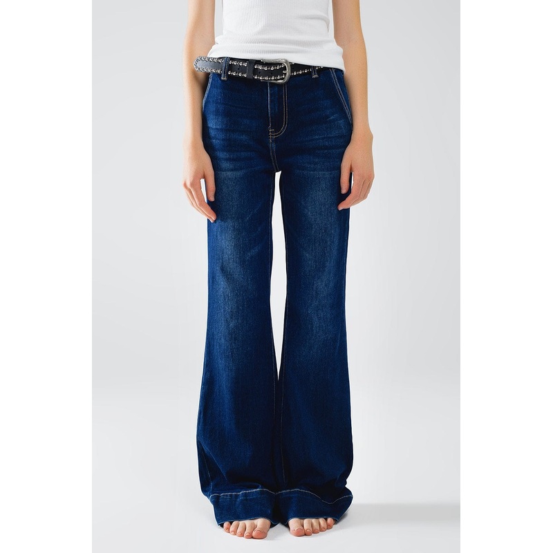 High Waist Dark Blue Flare Jeans
