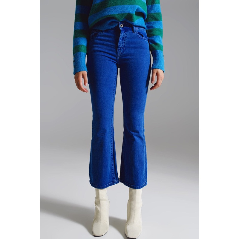 High Waist Flair Jeans In Blue