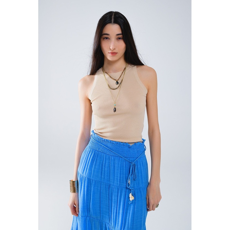 Knitted Sleeveless Top In Beige