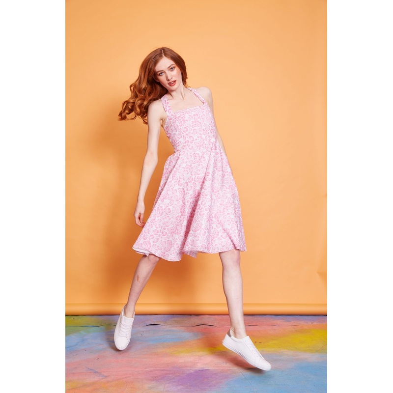 Lavanya Coodly Women’s Pink Cotton Savannah Fit and Flare Open Back Midi Dress