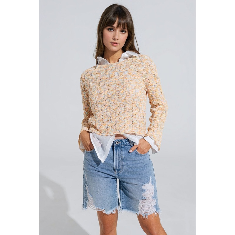 Multicolor Sweater With Flared Sleeves